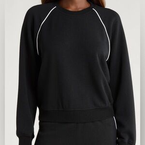 SPANX Women’s Airpique Very Black Sweatshirt with White Piping size Medium